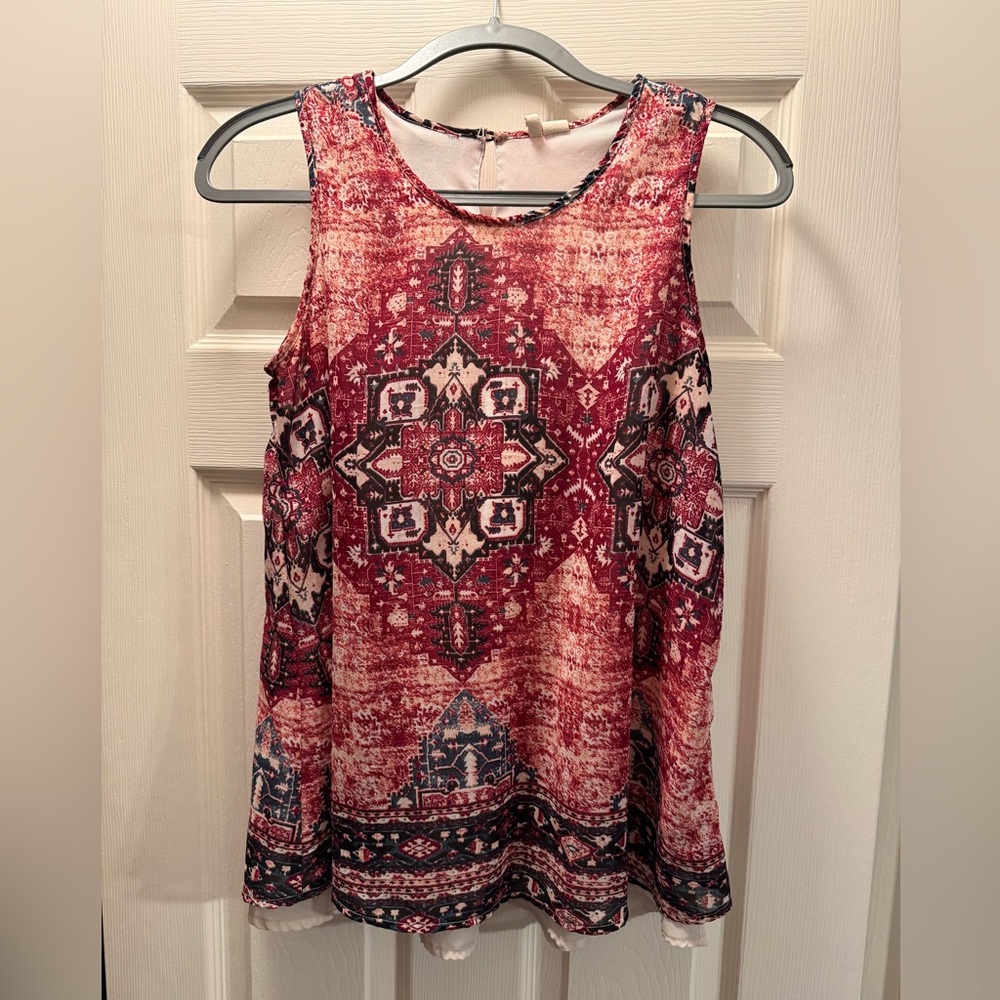 Japna Red and Black Patterned Tank Top